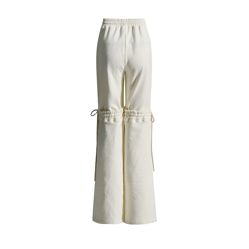 Neutral Draping Stitching Tied Drawstring Adjustable Slimming High Waist Straight Solid Color Casual Pants Women