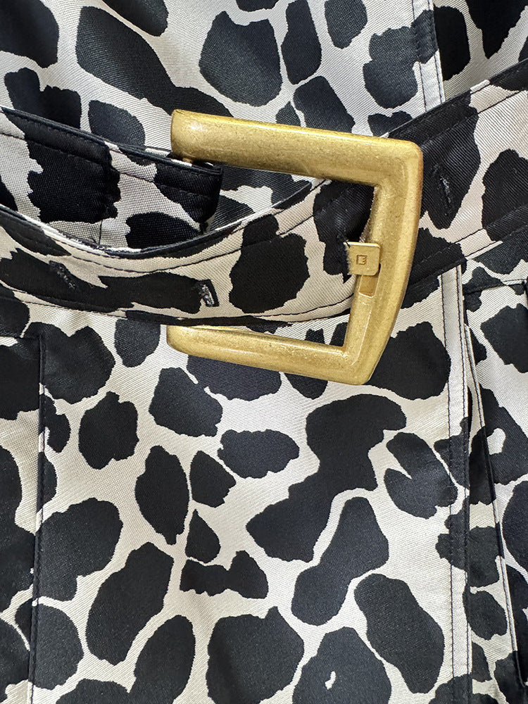 Belt Leopard Jacquard Long Trench Coat | Statement Outerwear - Modestly Vogue 