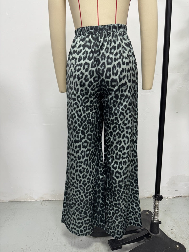 Women’s High Waist Leopard Print Satin Wide Leg Pants - Modestly Vogue 