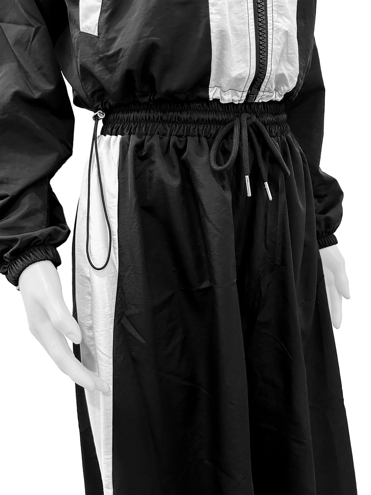 Black Zipper Waist Stitching Contrast Color Oversized Super Trendy Two Piece Suit