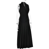 Neutral Autumn Elegant Maxi Skirt Sleeveless Vest Pleated Dress Two Piece Set - Modestly Vogue 