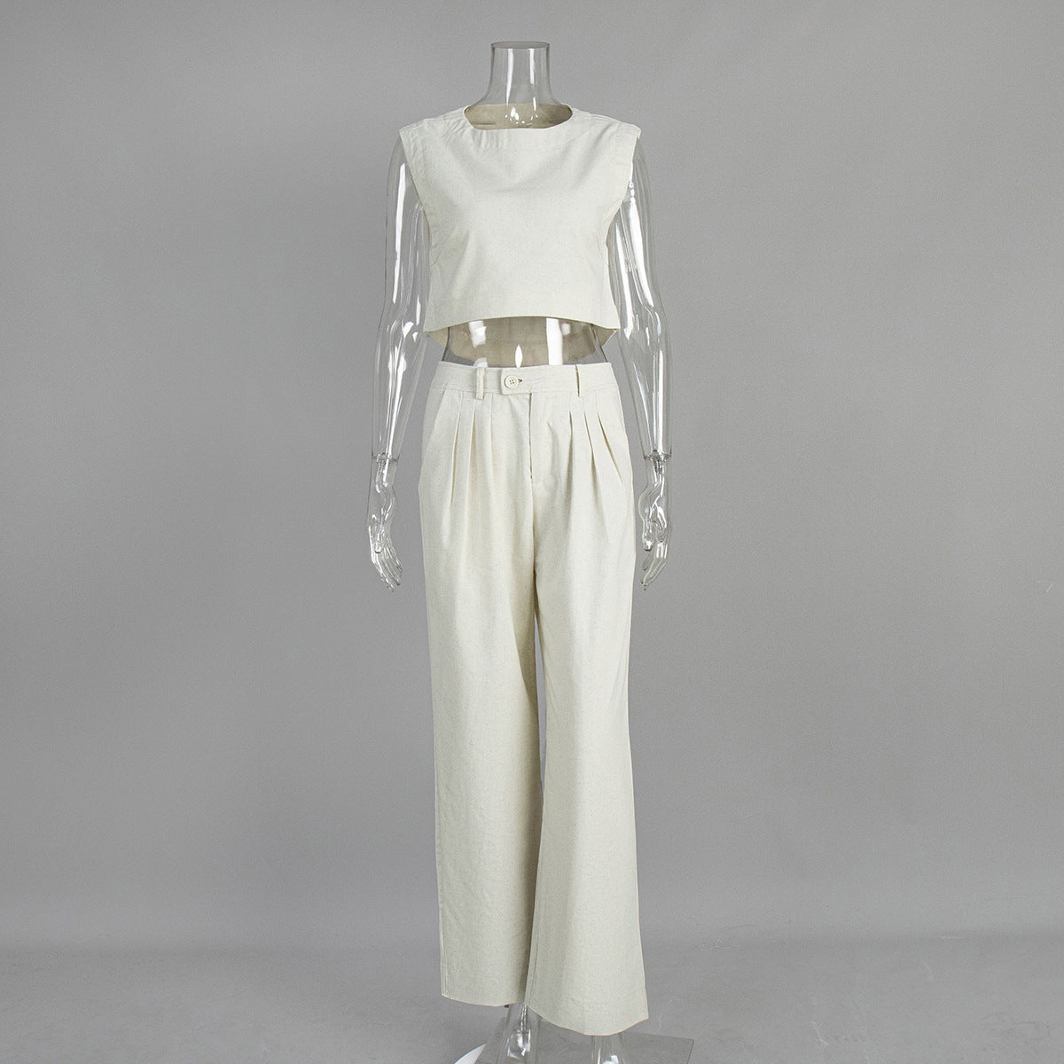 Linen Vest Pants Summer Sleeveless Vest Wide Leg Pants Casual Two Piece Sets - Modestly Vogue 