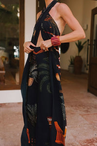Summer Vintage Print Straight Wide Leg Pants Cross Halterneck Top Two Piece Sets - Modestly Vogue 