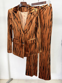 Autumn Winter Tiger Leather Print Blazer Long Sleeved Suit