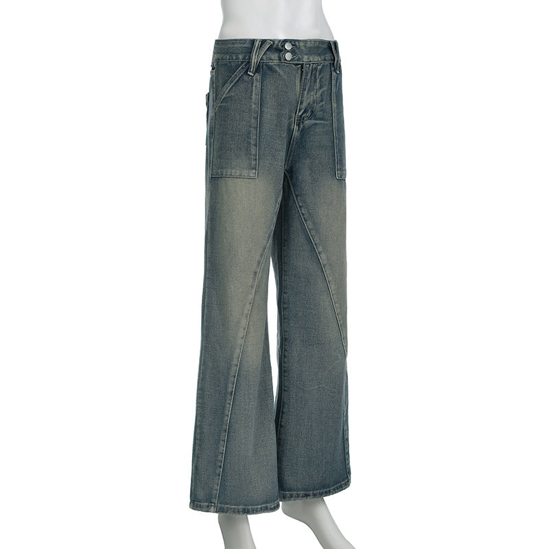 Distressed Split Pocket Jeans Low Waist Wide Leg Jeans - Modestly Vogue 