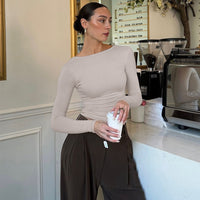 Women’s Slim Fit Long Sleeve Backless Solid Color Top