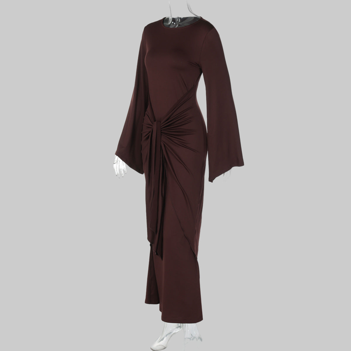 Women Clothing Autumn Pleated Waist Tight Lace up Long Sleeve Dress Women - Modestly Vogue 