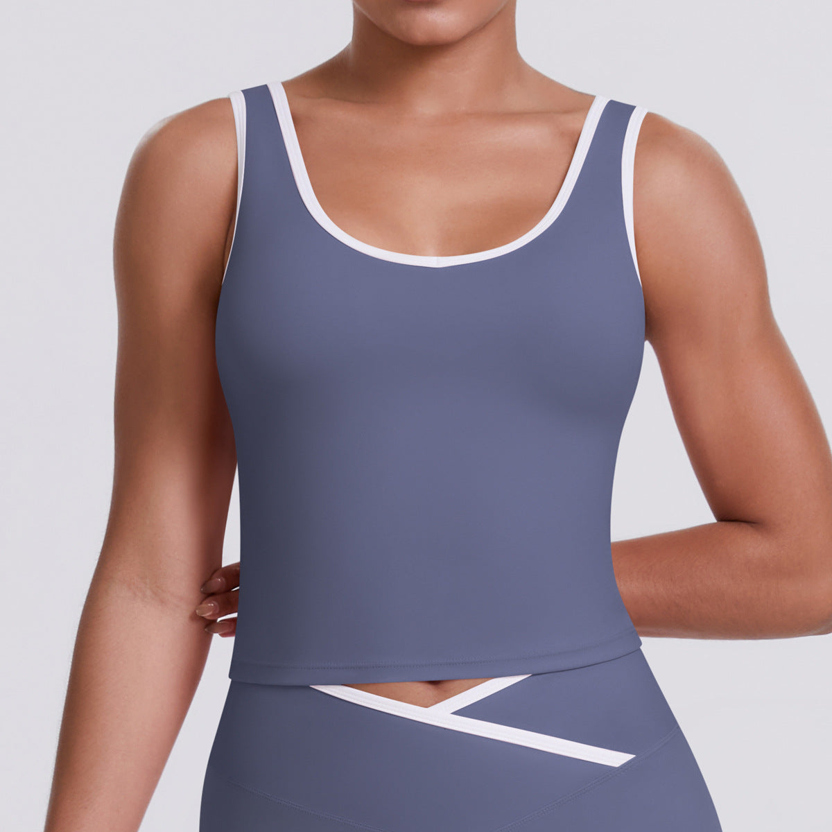 Nude Feel Contrast Color Back Yoga Tennis Workout Clothes Sports Top - Modestly Vogue 