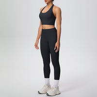 Solid Color Halter Beauty Back Exercise Bra Gathering Vest Running Body Shaping Exercise Workout Pants Yoga Two Piece Sets - Modestly Vogue 