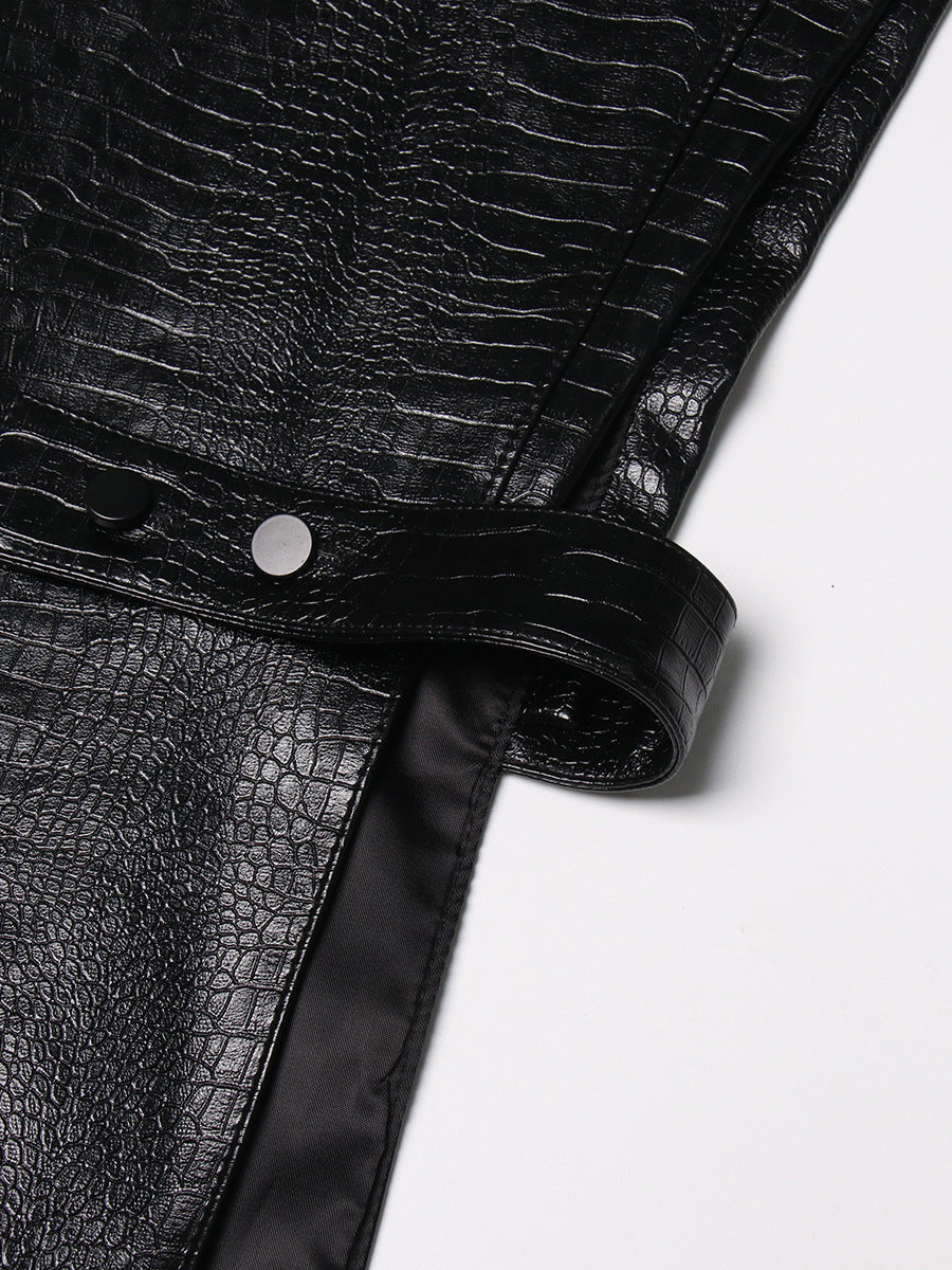 Crocodile Pattern Leather Stitching Blazer Fabric Vest Personalized Cut Stylish Adjustable Jacket - Modestly Vogue 
