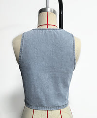 Women Spring Summer Sleeveless Lace up Vest Lace up Wide Leg Jeans Denim Set - Modestly Vogue 