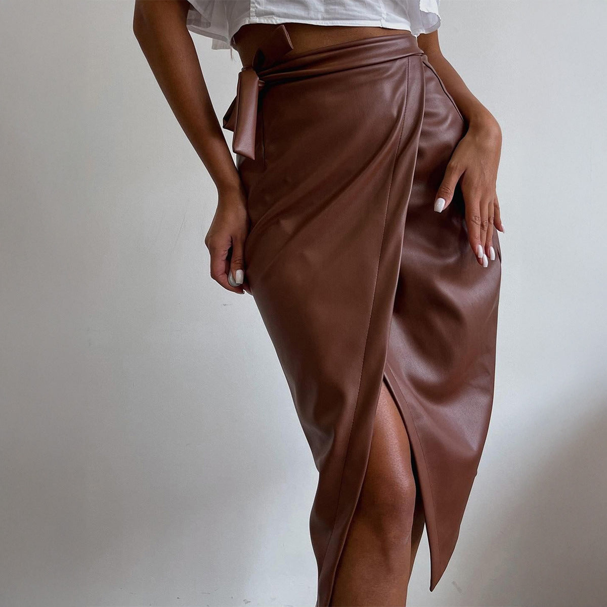 Lace up Sheath Leather Skirt Women Clothing Autumn Winter