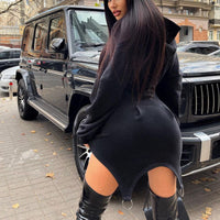 Pastel Autumn Winter Women Clothing Solid Color Casual Loose Long Sleeve Hooded Dress - Modestly Vogue 