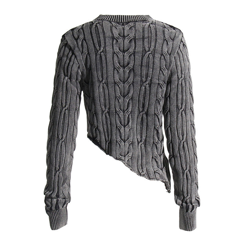 Pastel Idle Niche Irregular Asymmetric Hem Distressed Figure Flattering Short Sweater for Women