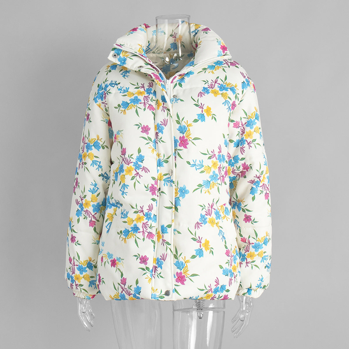 Printed Cotton Padded Jacket Coat Women Autumn Winter Stand Collar Zipper Cotton Padded Jacket Thermal Cotton Padded Coat Women