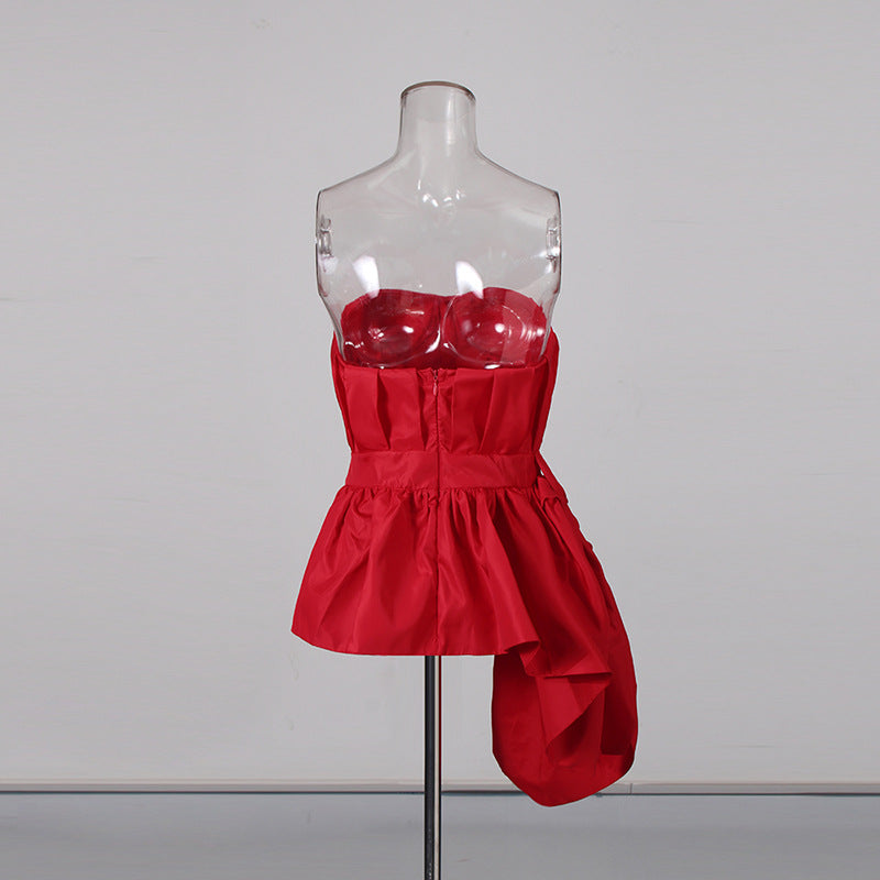 Deep Vest Summer Non Specification Ruffled Tube Top Cinched Waist Evening Top - Modestly Vogue 