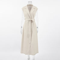 Spring Summer Cotton Linen Belted Office Dress for Women - Modestly Vogue 