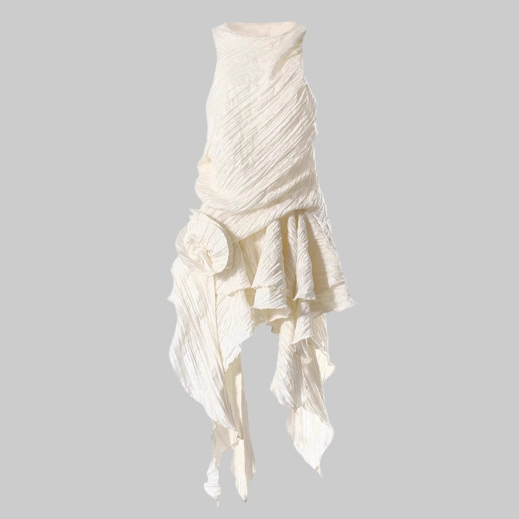 Pleated Floral Ruffled Dress – Asymmetric Retro Summer Style - Modestly Vogue 