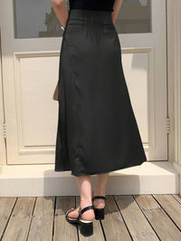 Women’s Satin Midi Skirt – Elegant Mid Length Silk Style - Modestly Vogue 