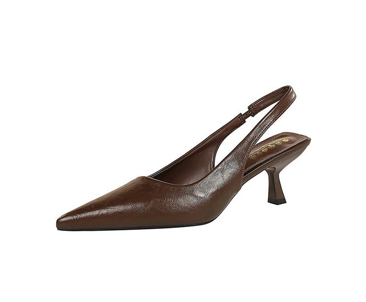 Kitten Heel Slingback PU Leather Closed Toe Heels Sandals Shoes - Modestly Vogue 