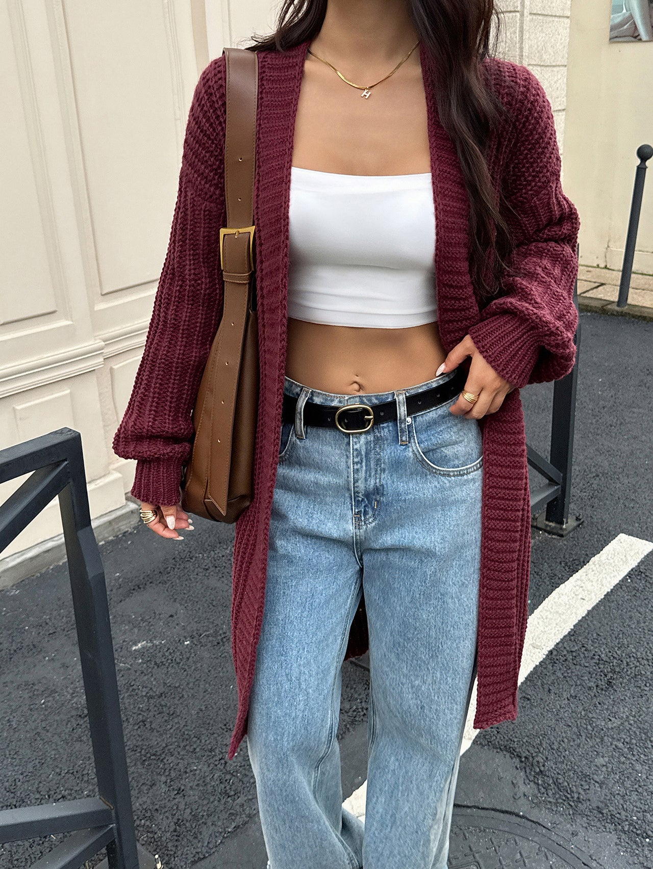 Neutral Long Cardigan Sweater - Modestly Vogue 