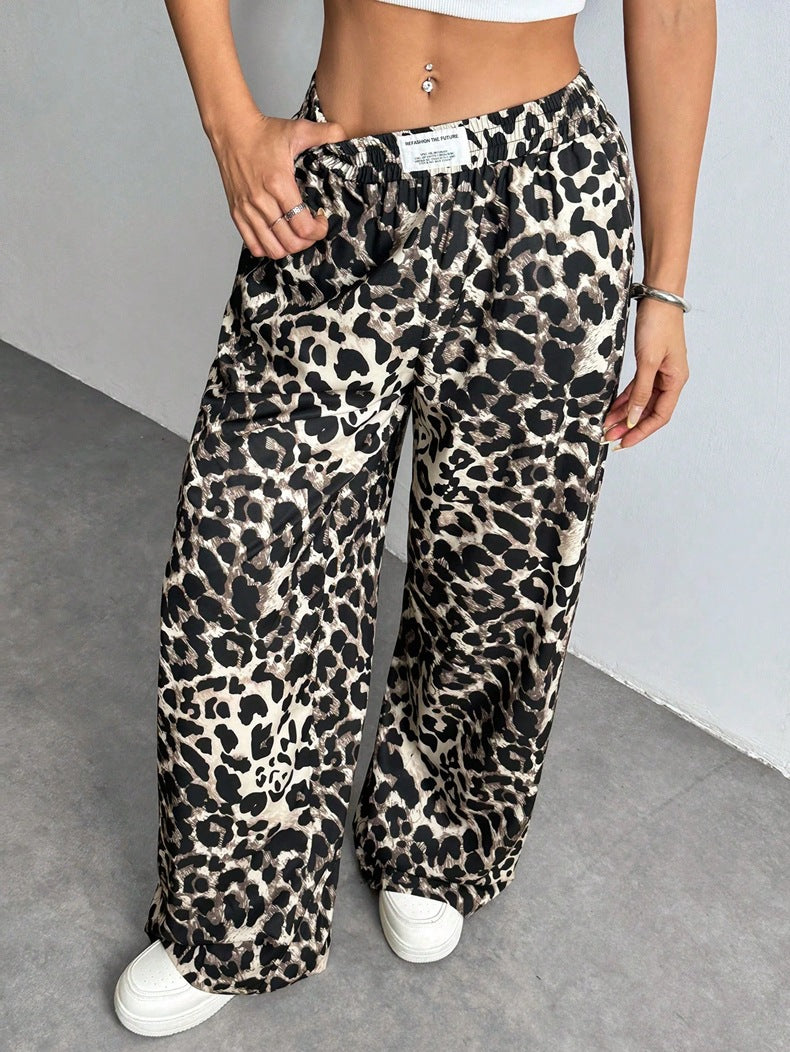 Women’s Winter Leopard Print Wide Leg Trousers – Casual Loose Fit