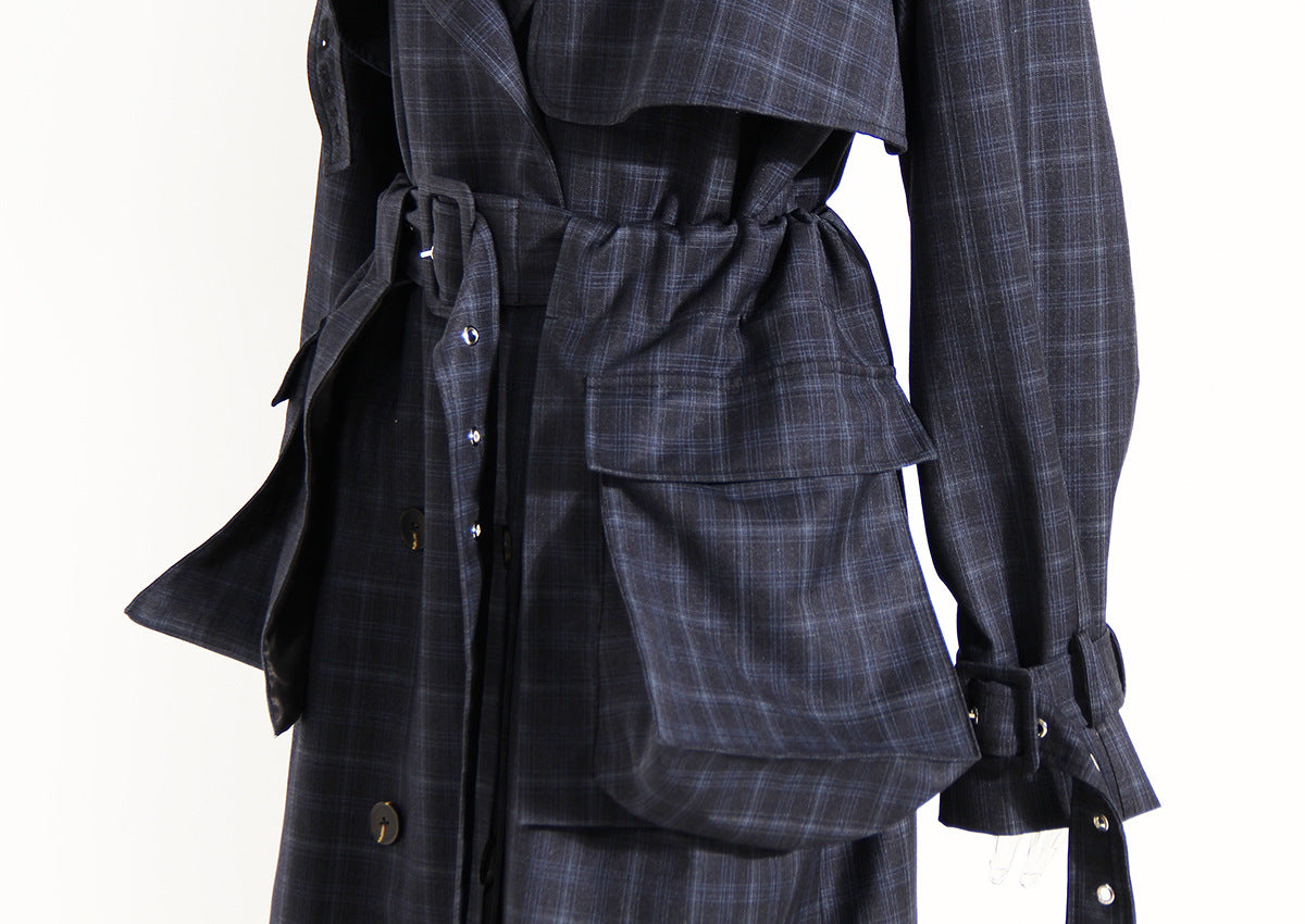 British Plaid Trench Coat for Women with Waist Belt - Modestly Vogue 