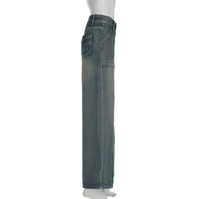 Distressed Split Pocket Jeans Low Waist Wide Leg Jeans - Modestly Vogue 