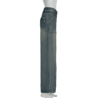Distressed Split Pocket Jeans Low Waist Wide Leg Jeans - Modestly Vogue 