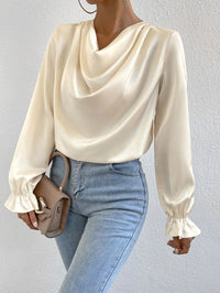 Women’s Ruffle Sleeve Satin Shirt – Elegant Long Sleeve Blouse - Modestly Vogue 
