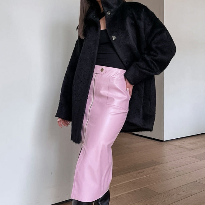 Trendy High Waist, Fashionable Leather Skirt