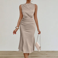 Women’s Pleated Satin Midi Dress – Elegant Summer Style - Modestly Vogue 