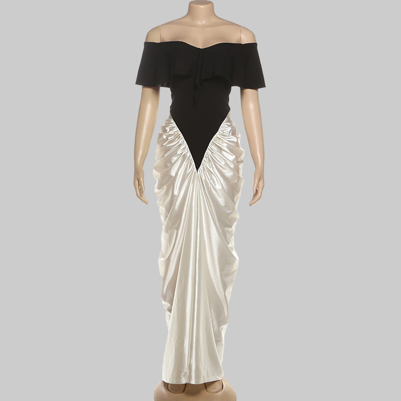 Elegant Off The Shoulder Ruched Waist Formal Holiday Dress - Modestly Vogue 