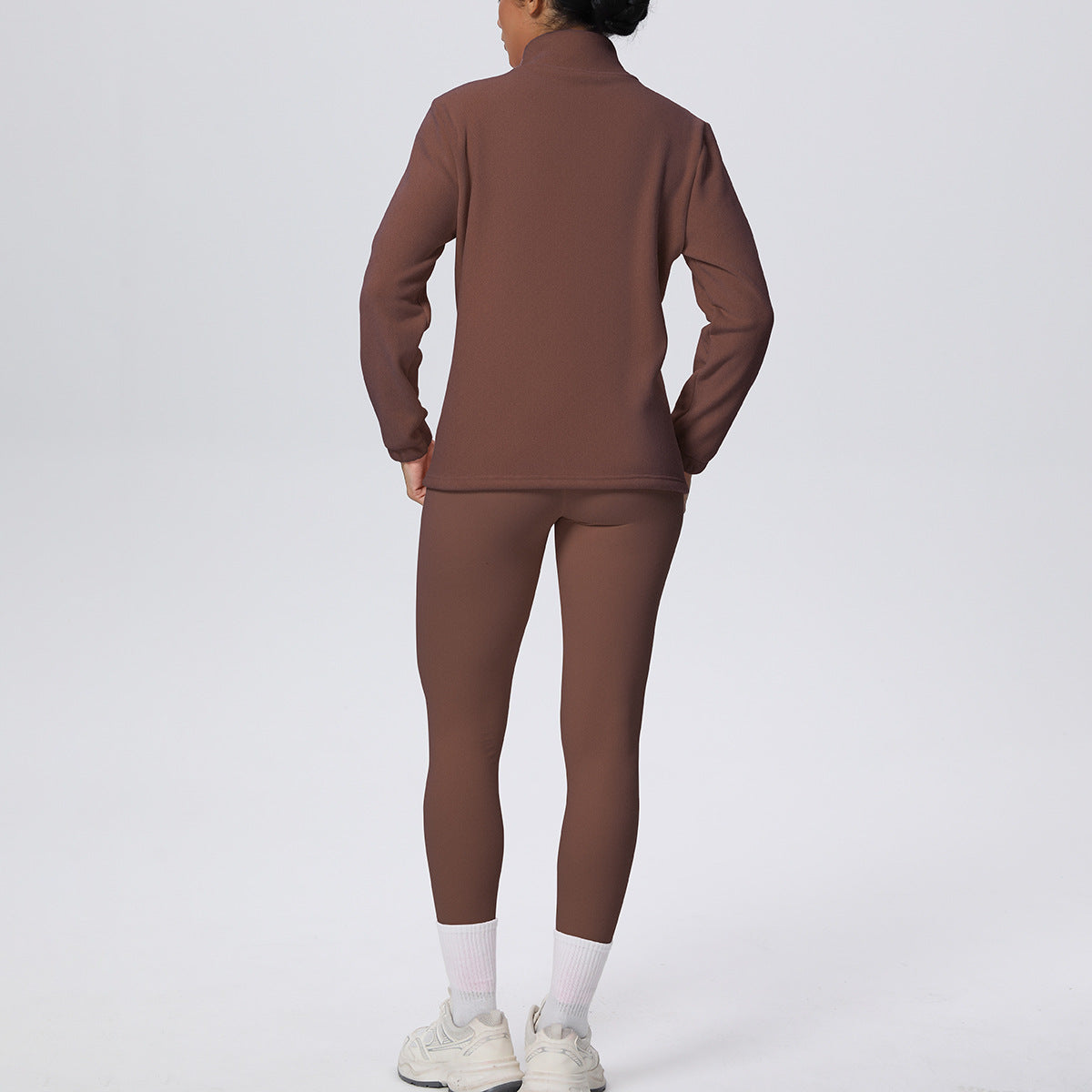 Women’s High Waist Yoga Suit with Long Sleeve Fleece Zipper Coat