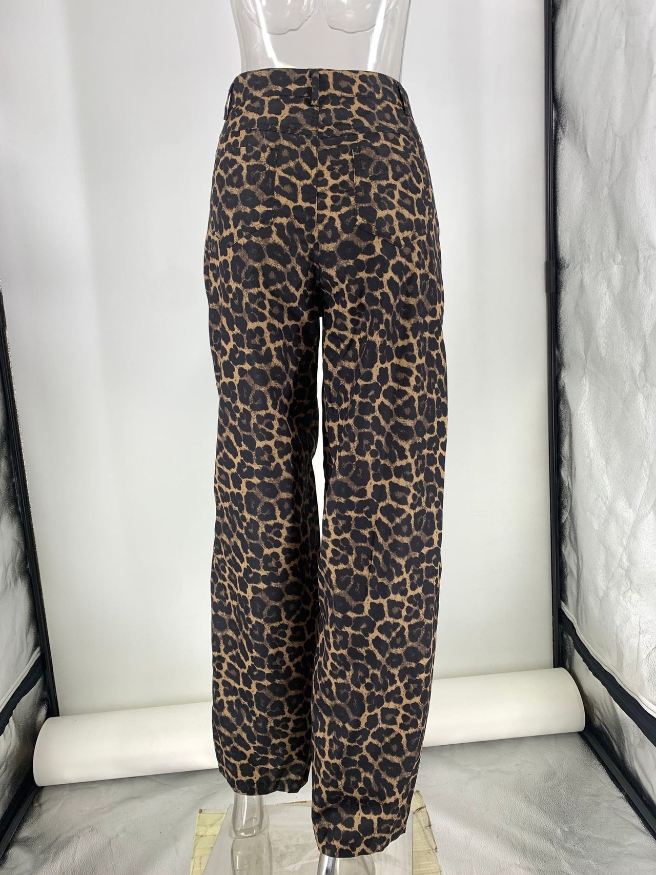 V neck Puff Sleeve White Shirt High Waist Retro Leopard Print Wide Leg Pants Two Piece Sets - Modestly Vogue 