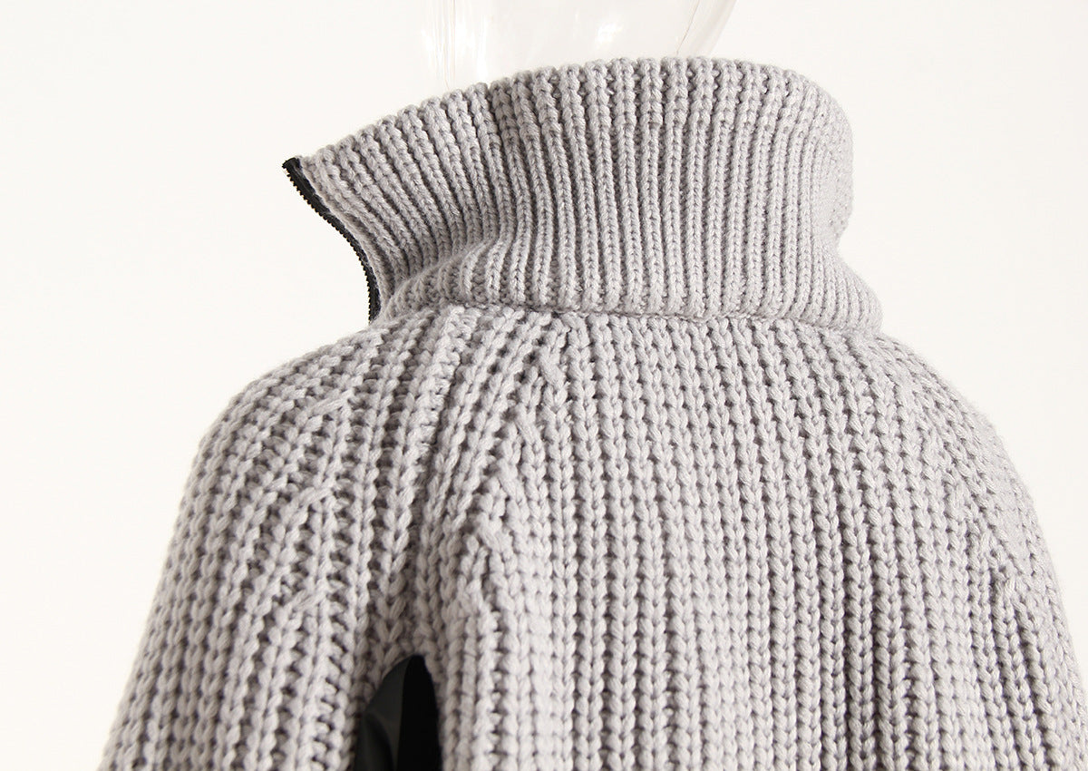 Women’s Asymmetric Knitted Varsity Jacket – Autumn Winter Coat