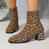 Women’s Leopard Print Suede Chunky Heel Ankle Boots