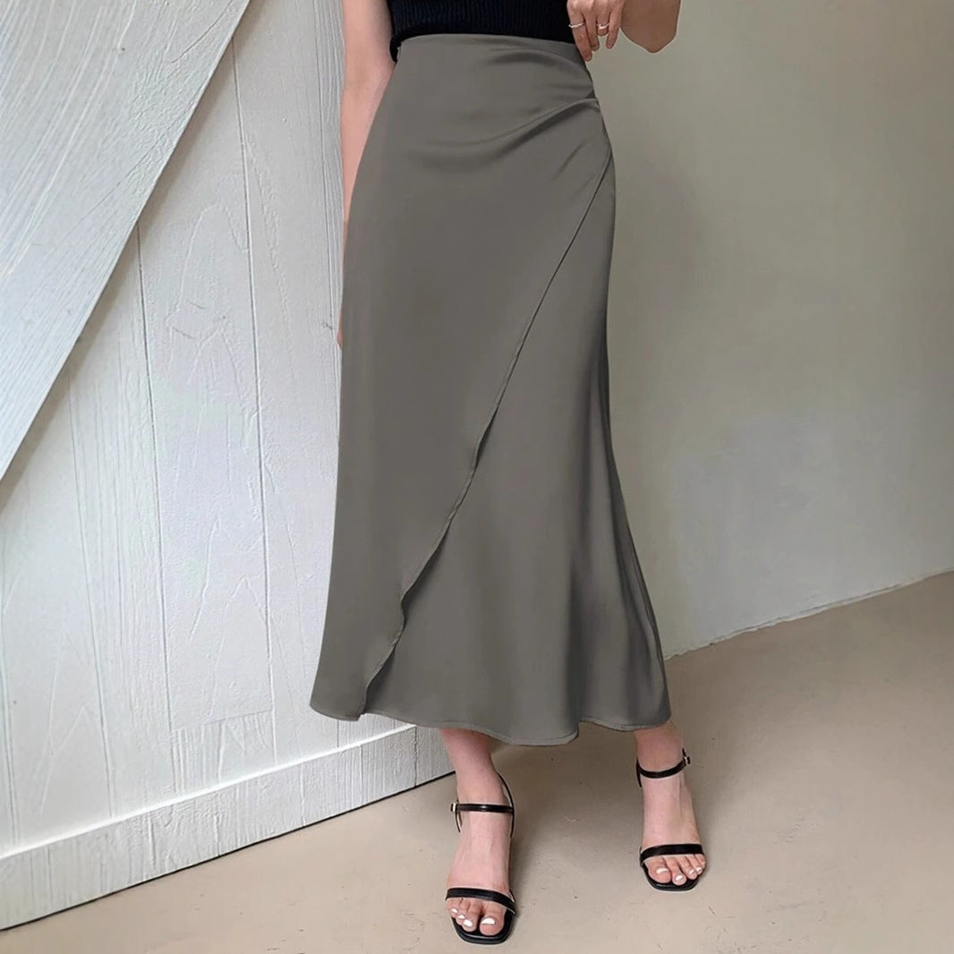 Women’s Satin Midi Skirt – Elegant Mid Length Silk Style - Modestly Vogue 