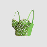 Green Beaded Rhinestone Corset Bustier Top - Modestly Vogue 