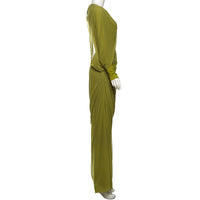 Women’s Autumn Winter Slim Fit Asymmetric Pleated Maxi Dress