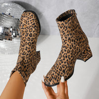 Women’s Leopard Print Suede Chunky Heel Ankle Boots