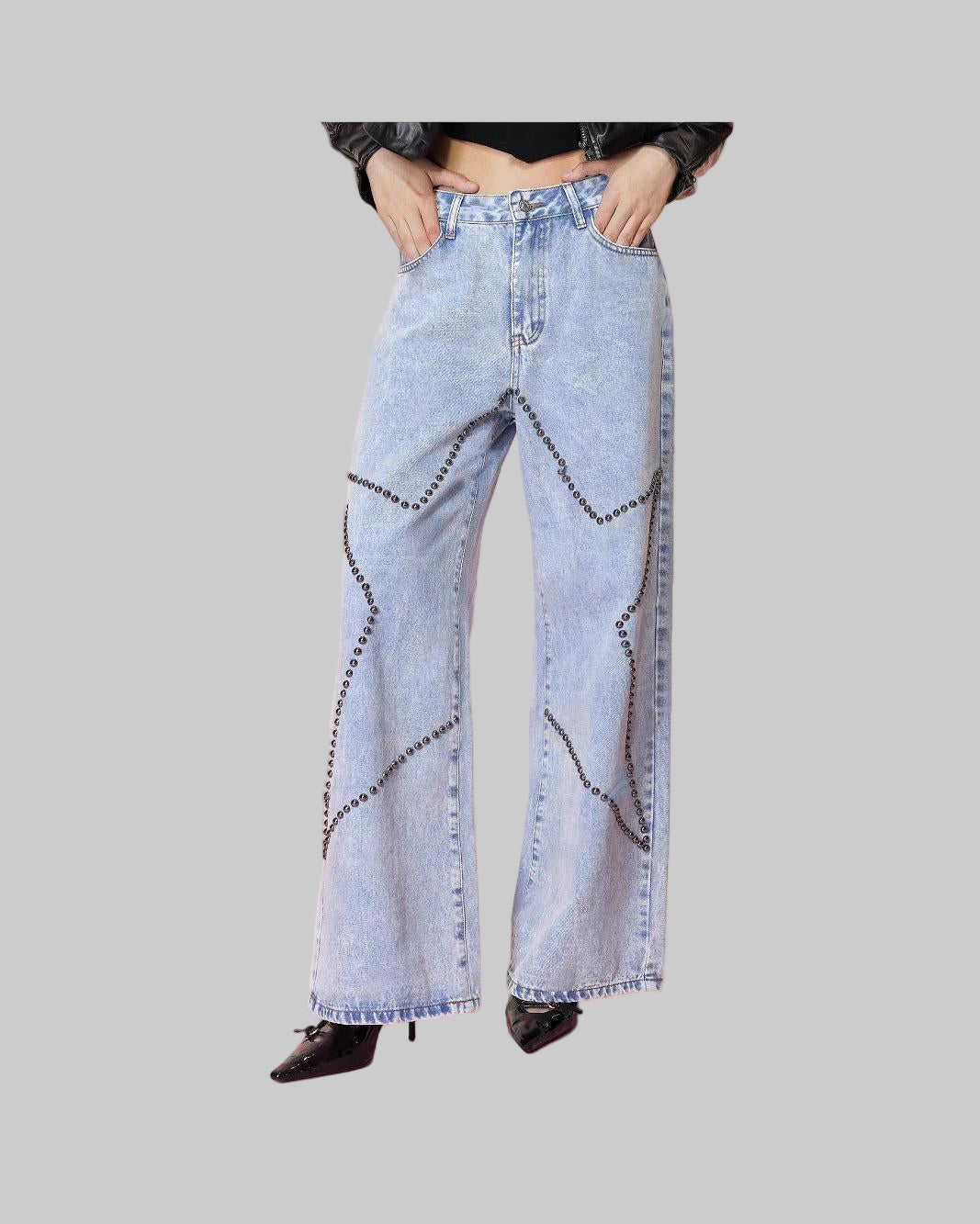 Women Clothing Loose Retro Beaded Jeans Trousers - Modestly Vogue 