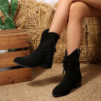 Women’s Retro Suede Low Heel Chunky Martin Boots with Tassel