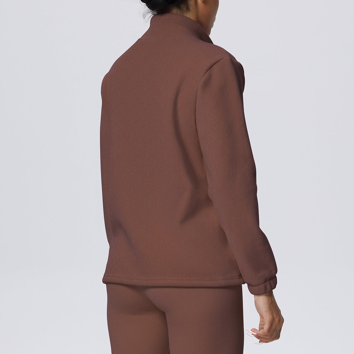 High Collar Warm Fleece Lined Zipped Sports Coat Loose Yoga Clothes Casual All Matching Women