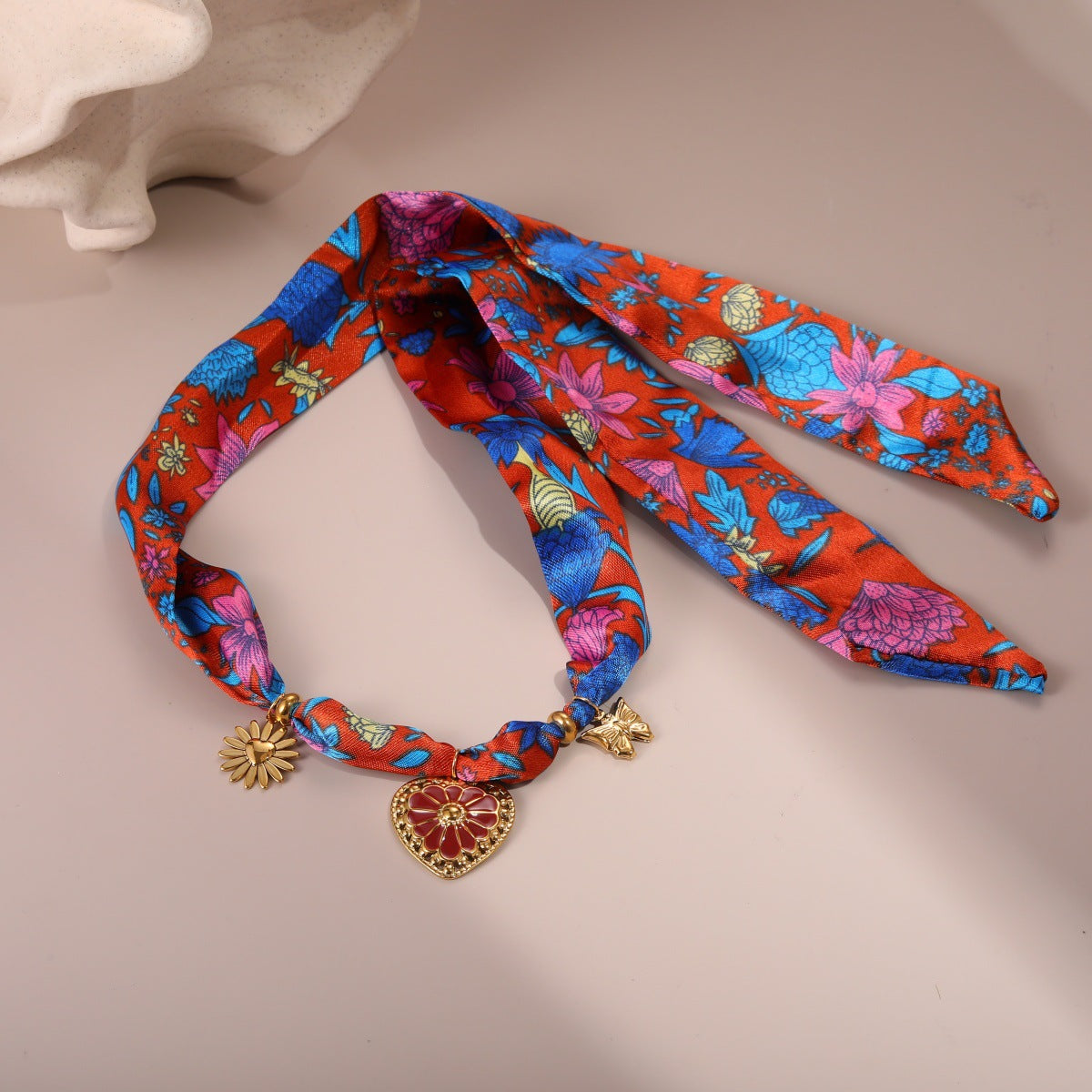 Elegant Colorful Scarf Series Stainless Steel Embellished Heart-Shaped Bracelet Set