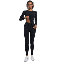 Seamless Knitted Outdoor Cycling Clothing Sports Yoga Long Sleeve Shapewear Ski Sports Sets - Modestly Vogue 