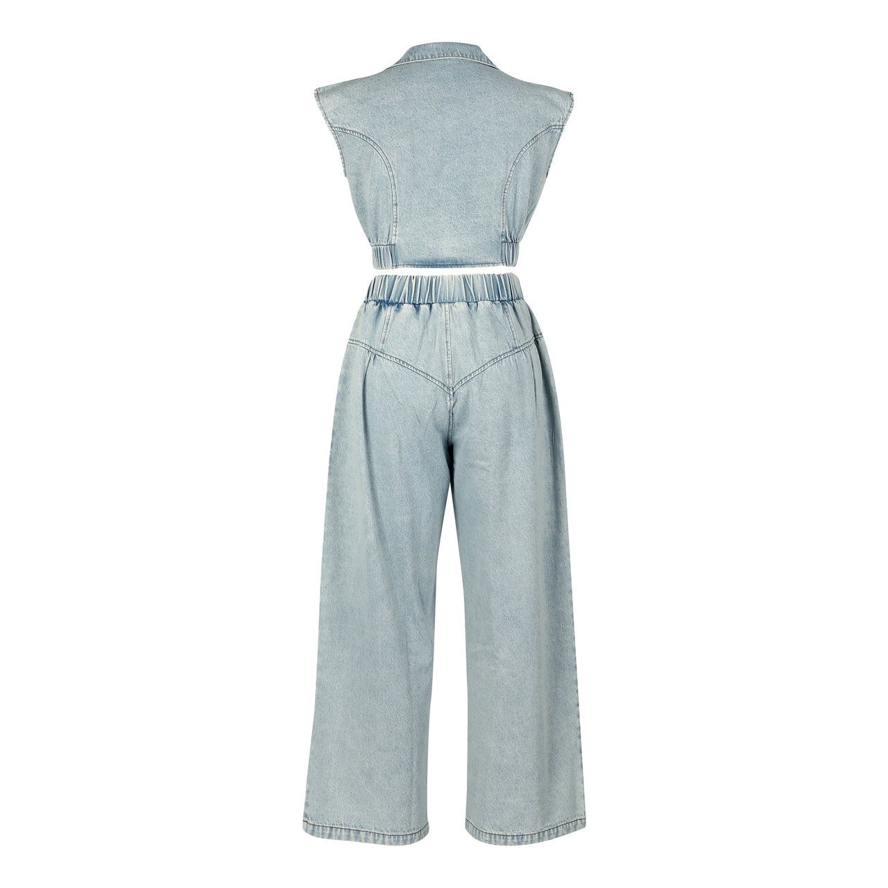Blue Denim Jeans Sleeveless Two Piece Set - Modestly Vogue 