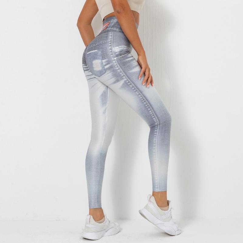 Digital Printing Denim Blue Yoga Pants Sports Leggings - Modestly Vogue 