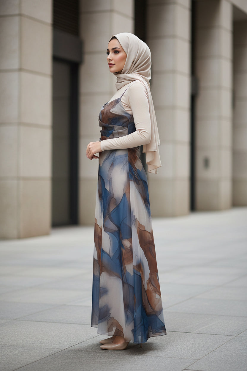 Elegant Chiffon Dress Elegant Colorful Blooming Printed Strap Dress - Modestly Vogue 