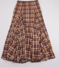 Retro Patchwork Plaid A line Long Skirt